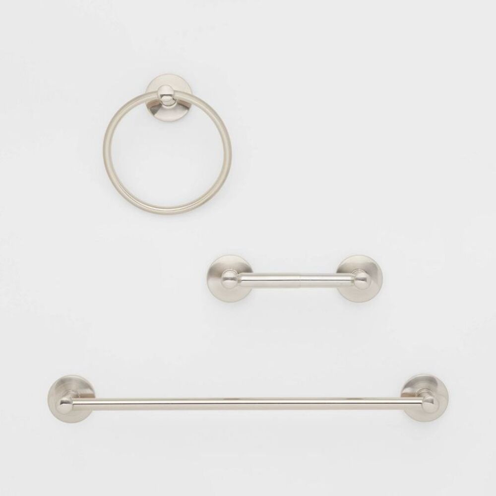 3pc Bath Hardware Set Brushed Nickel - Includes Towel Ring & Holder